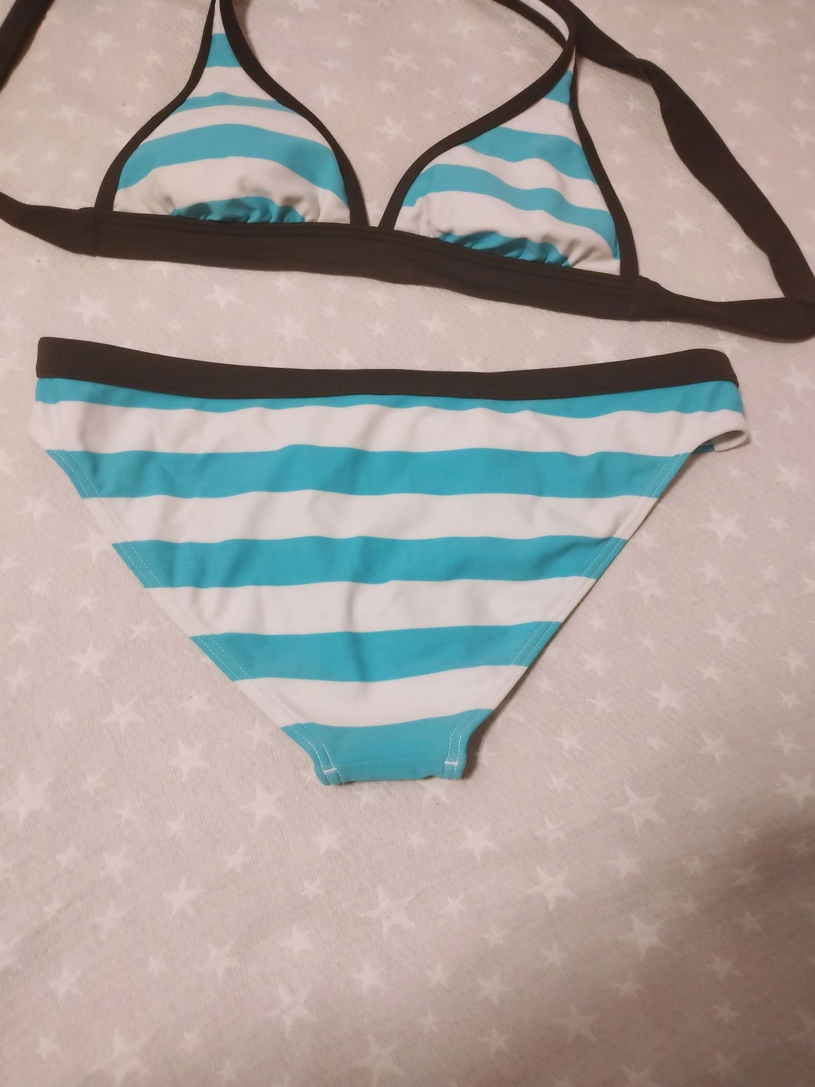 Espirit Bikini de dos piezas a rayas turquesa et blanc Taille 36 – photo 5